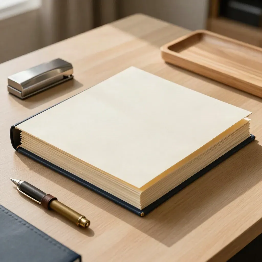 Navy legal revision bundle on pale oak with steel weight and warm soft light.